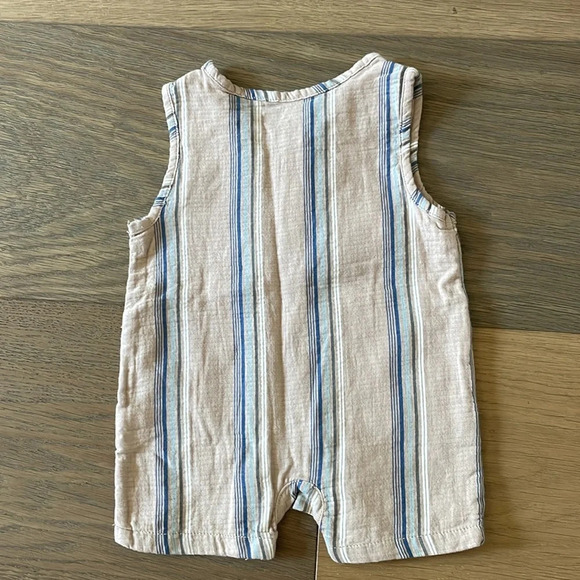 Easy Peasy Beige and Blue Striped Romper Size 0-3 Months 100% Cotton - Picture 3 of 4